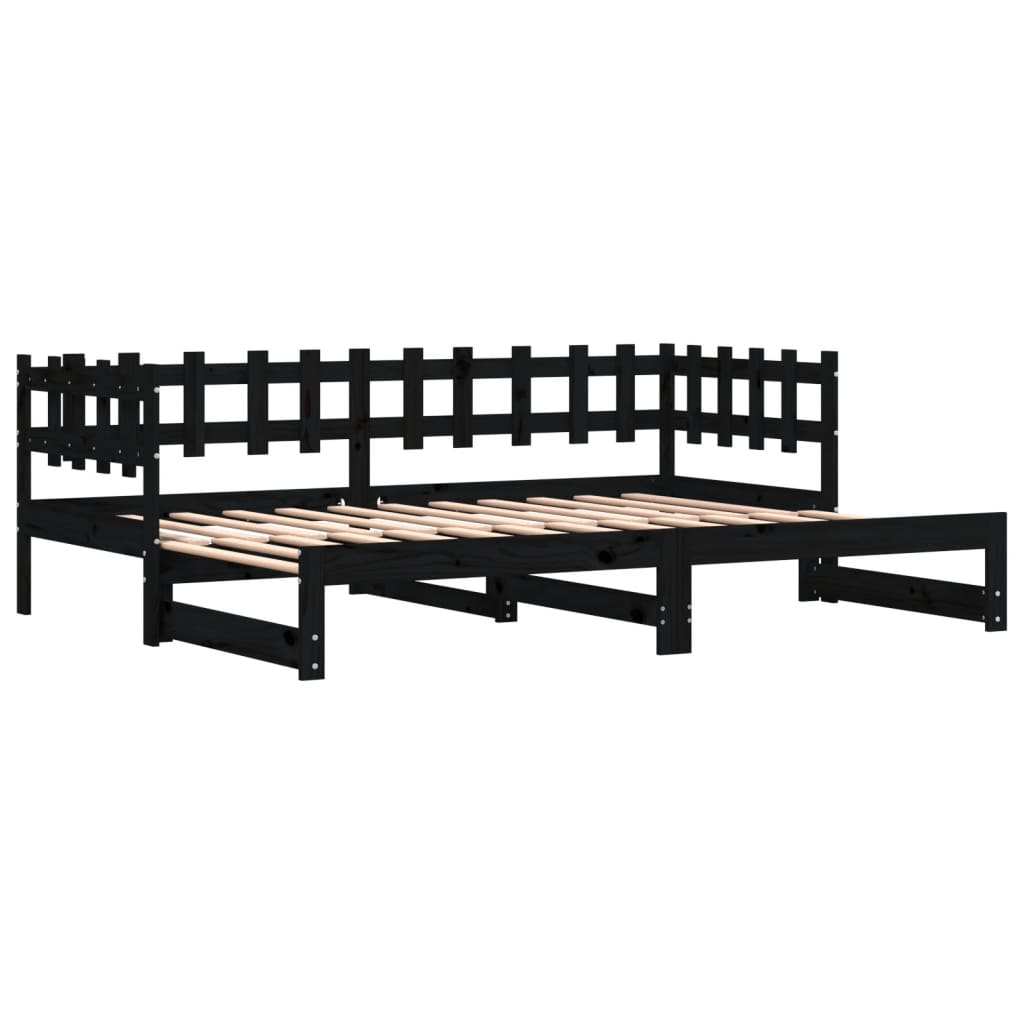 Dnevni ležaj na izvlačenje crni 2x(90x200) cm masivna borovina