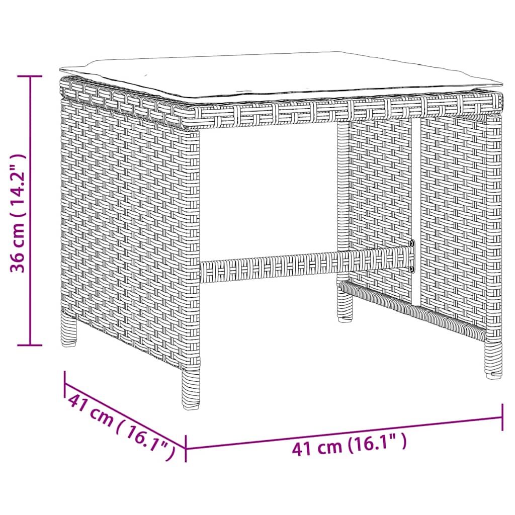 Vrtni taburei s jastucima 4 kom 41x41x36 cm od poliratana