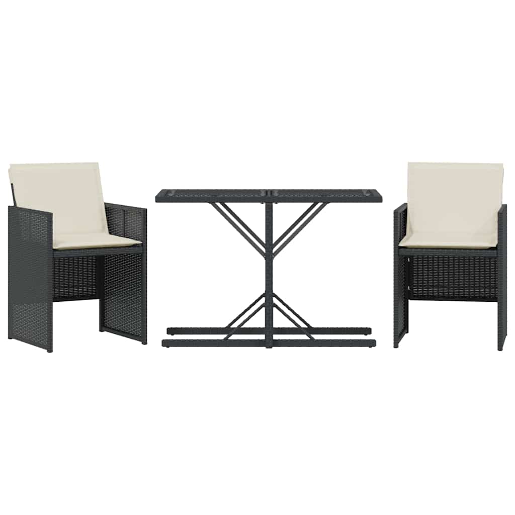 3-dijelni bistro set s jastucima crni od poliratana