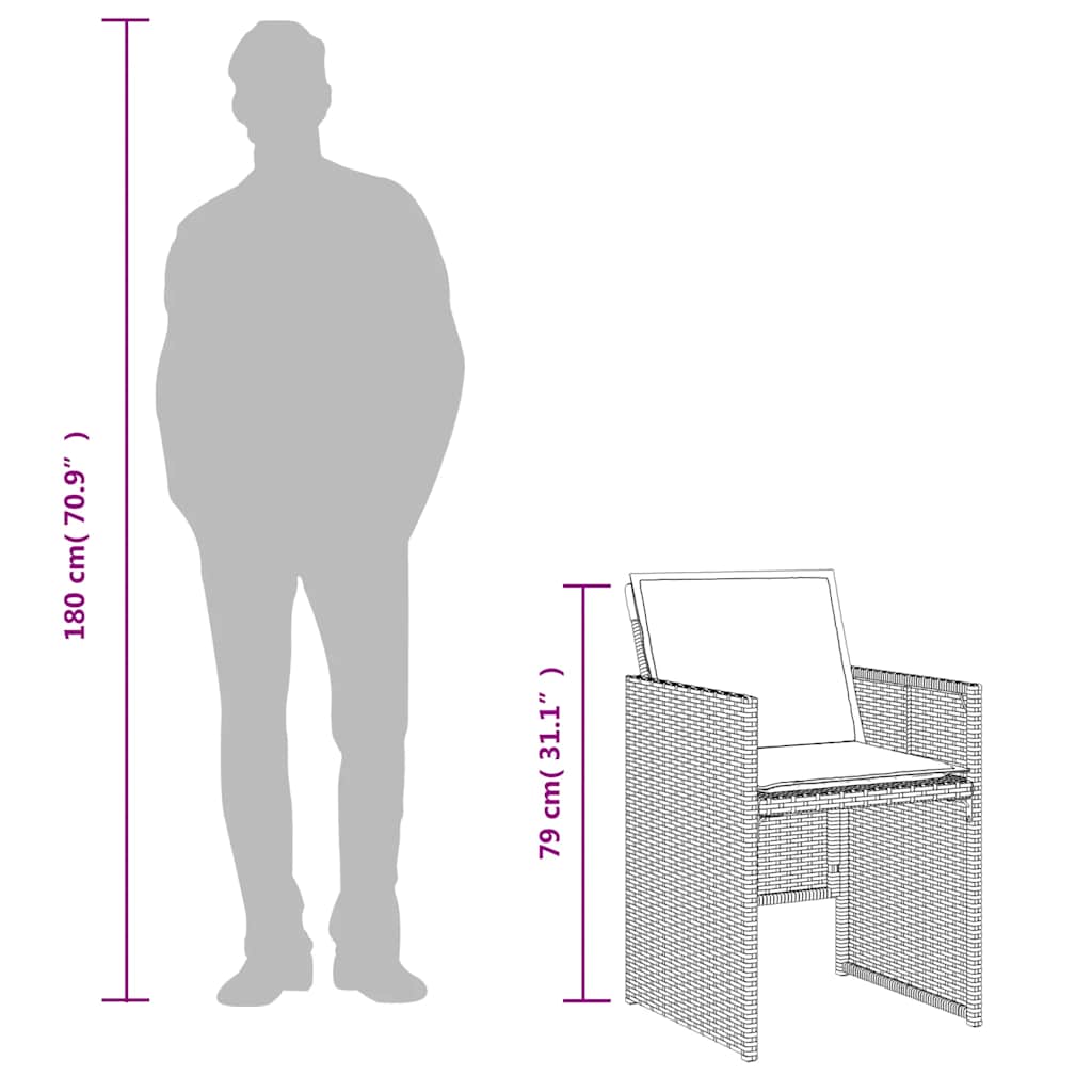 3-dijelni bistro set s jastucima crni od poliratana
