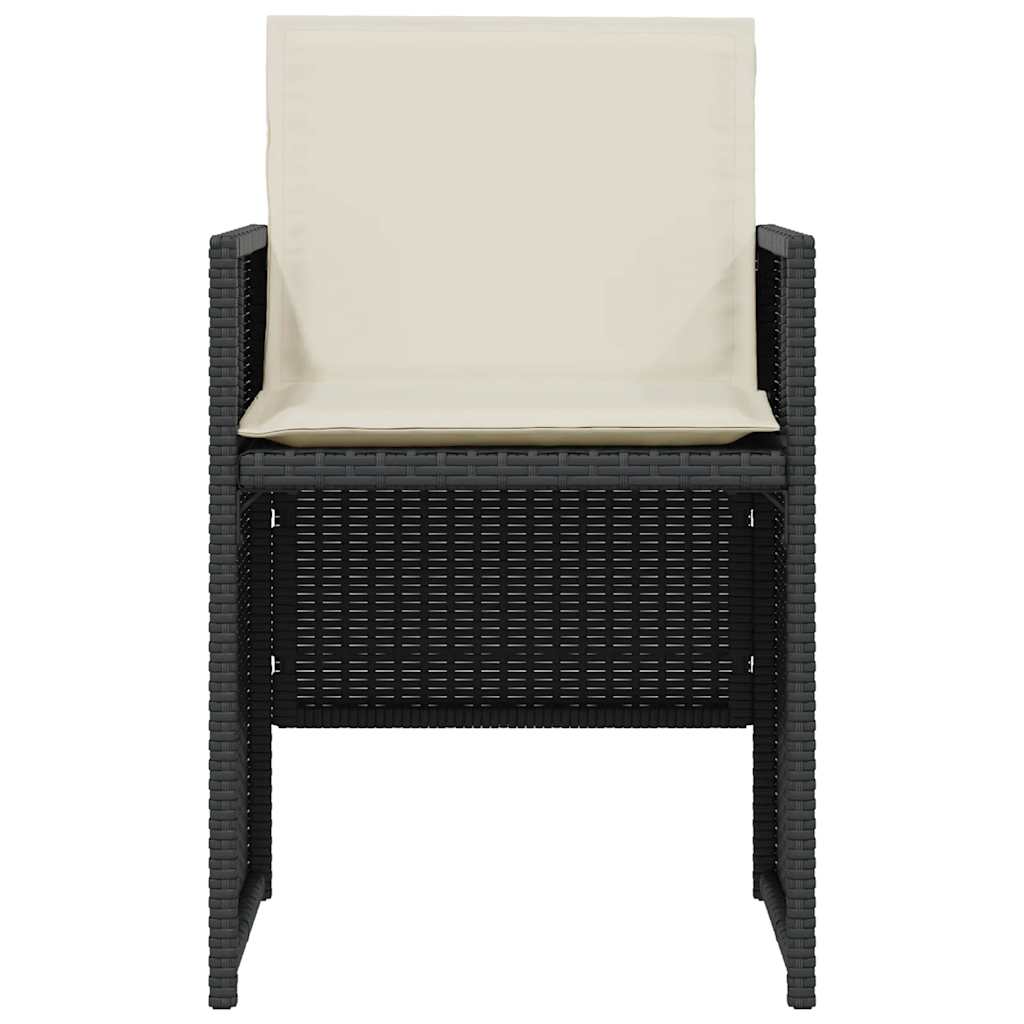 3-dijelni bistro set s jastucima crni od poliratana