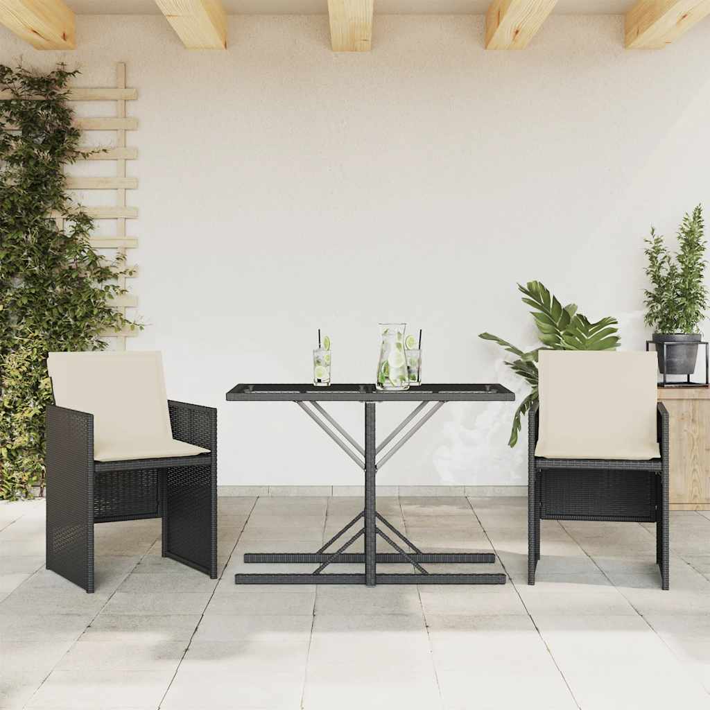 3-dijelni bistro set s jastucima crni od poliratana