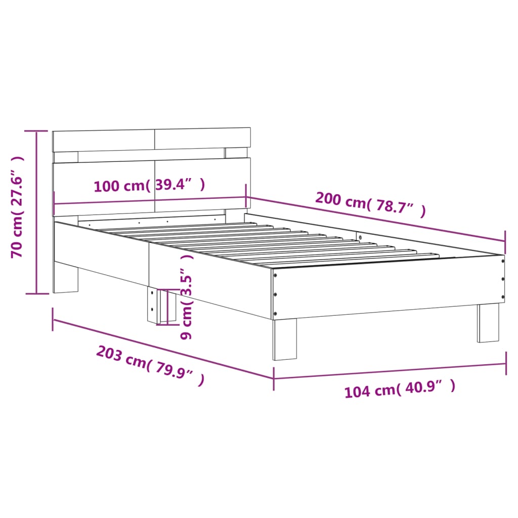 Okvir za krevet s uzglavljem bijeli 100 x 200 cm drveni