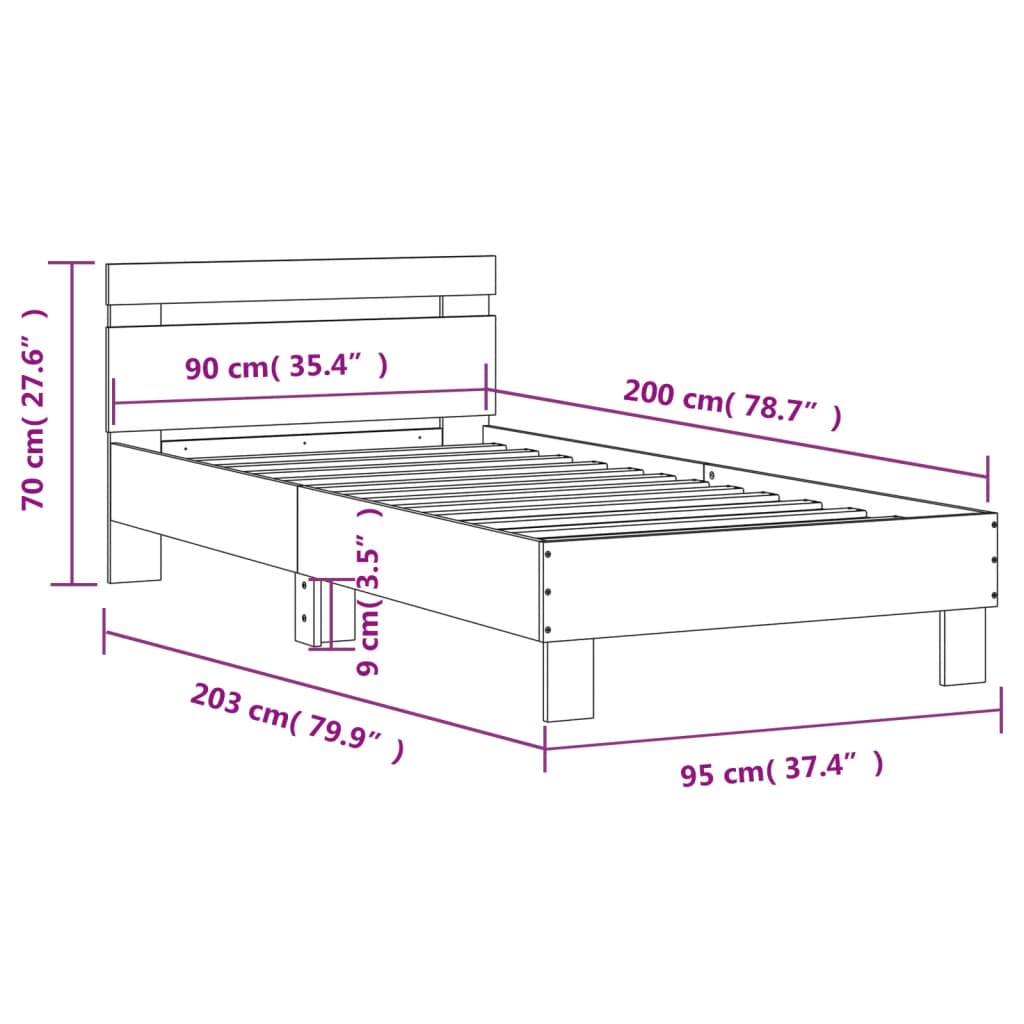 Okvir kreveta s uzglavljem crni 90 x 200 cm konstruirano drvo