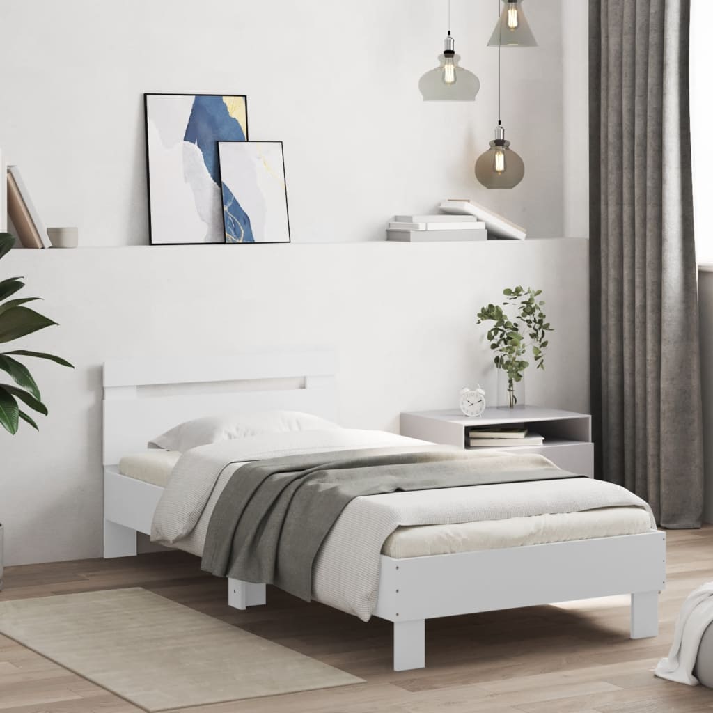 Okvir za krevet s uzglavljem bijeli 75x190 cm konstruirano drvo