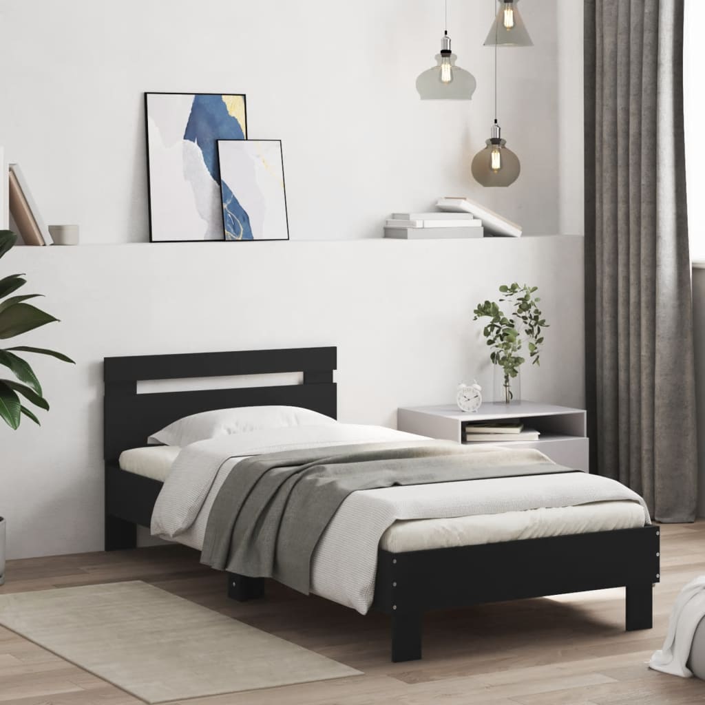 Okvir za krevet s uzglavljem crni 75x190 cm konstruirano drvo