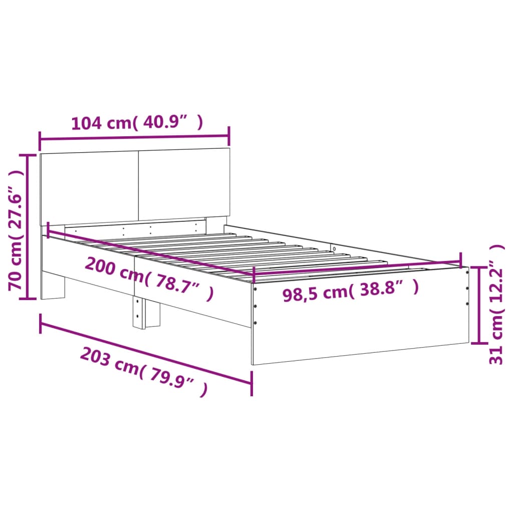 Okvir za krevet s uzglavljem bijeli 100 x 200 cm drveni