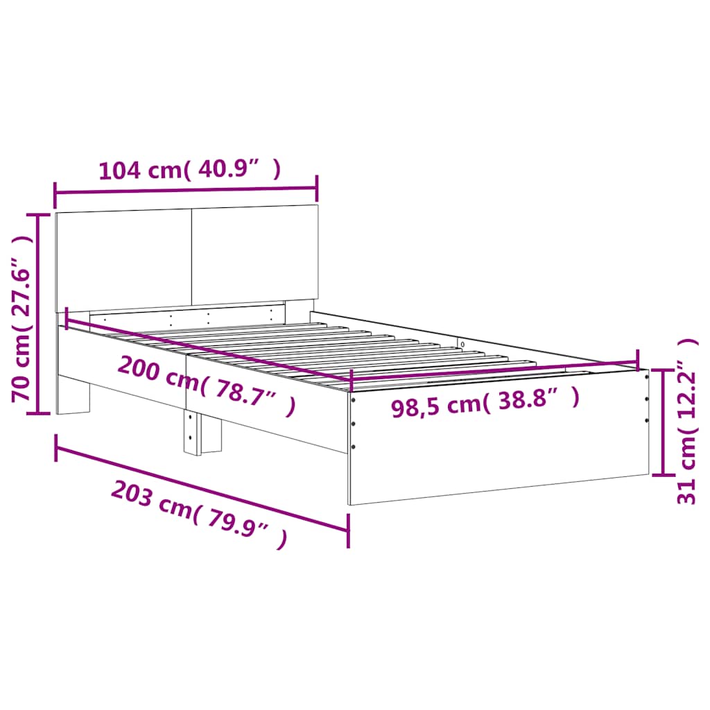 Okvir kreveta bez madraca s uzglavljem boja hrasta 100x200 cm