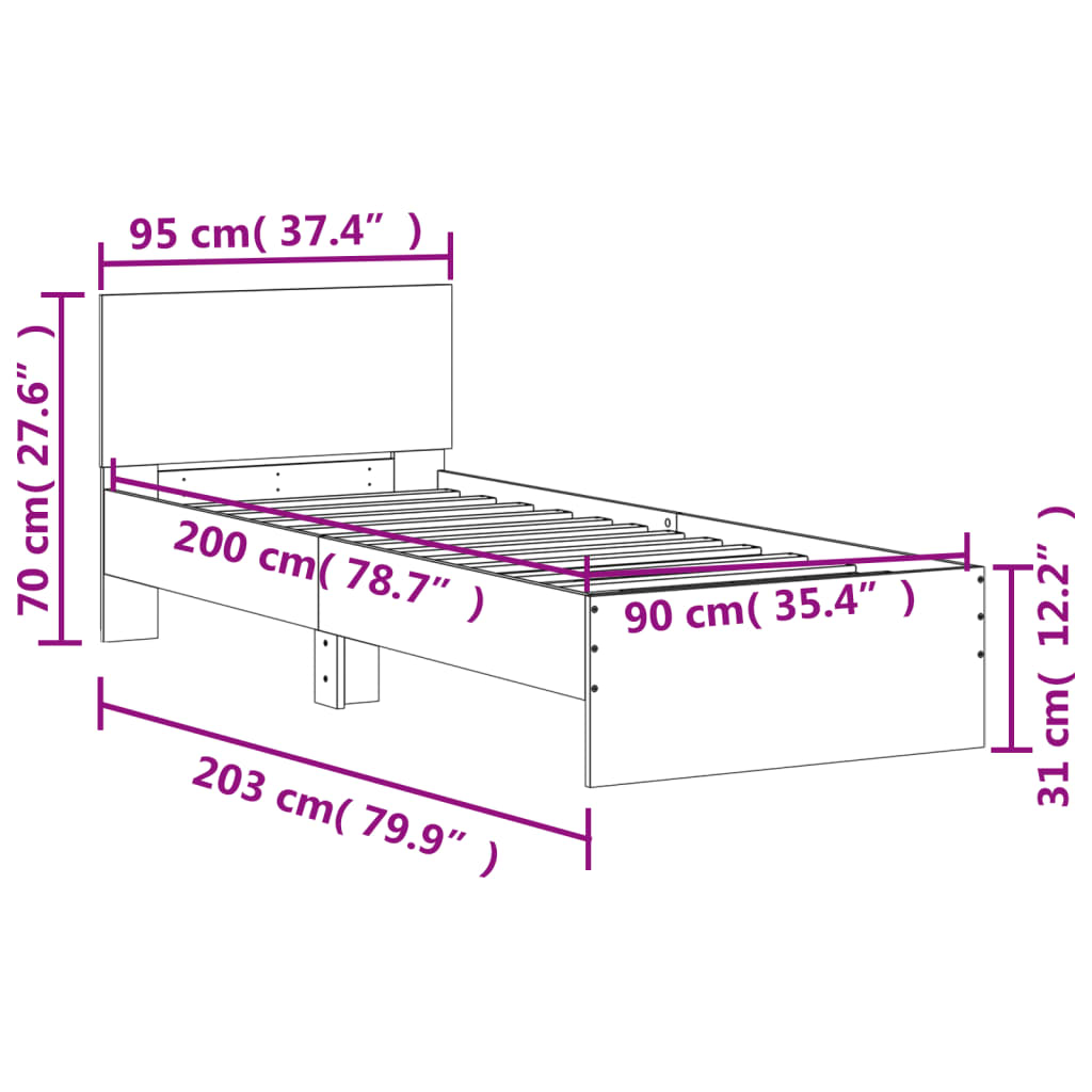 Okvir kreveta s uzglavljem crni 90 x 200 cm konstruirano drvo
