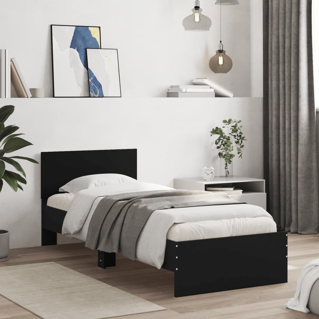 Okvir kreveta s uzglavljem crni 90 x 200 cm konstruirano drvo