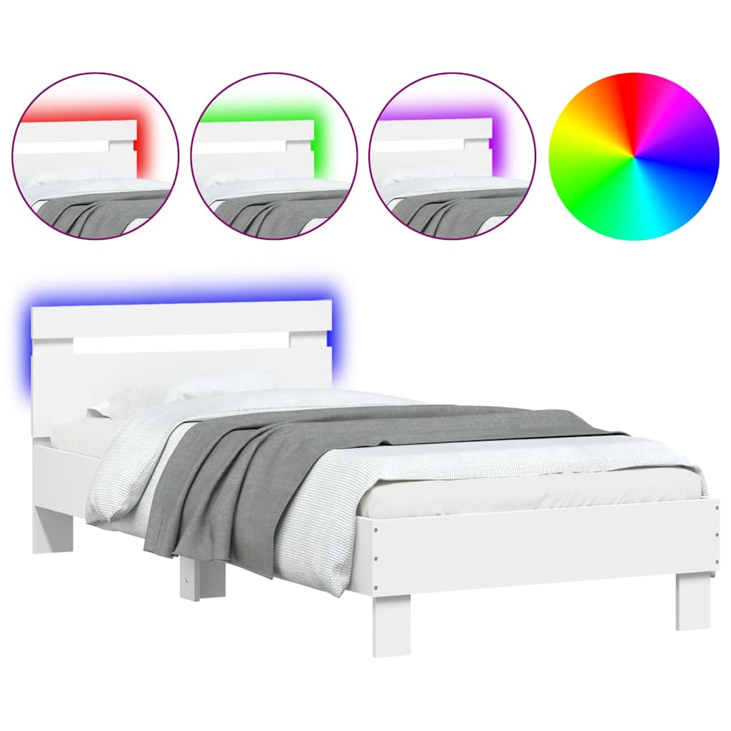 Okvir za krevet s uzglavljem i LED svjetlima bijeli 75x190 cm