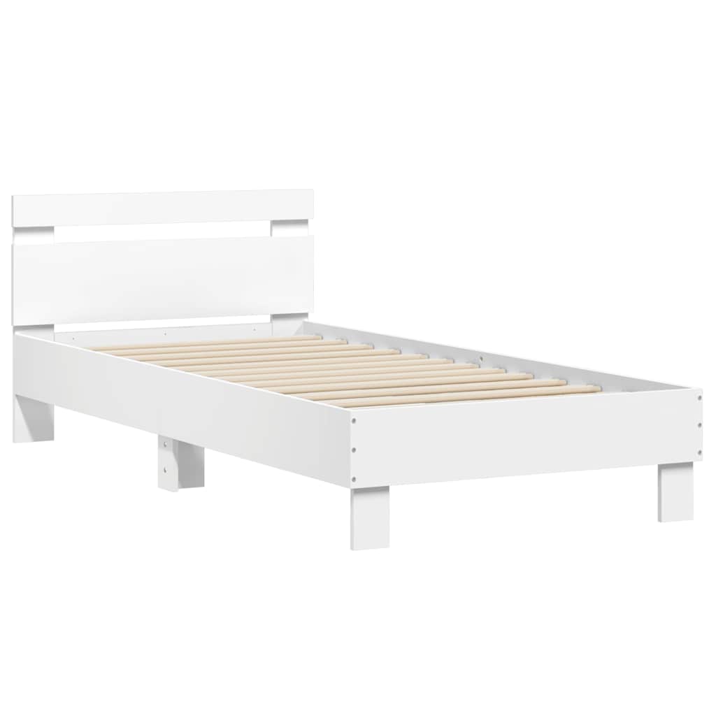 Okvir za krevet s uzglavljem i LED svjetlima bijeli 75x190 cm
