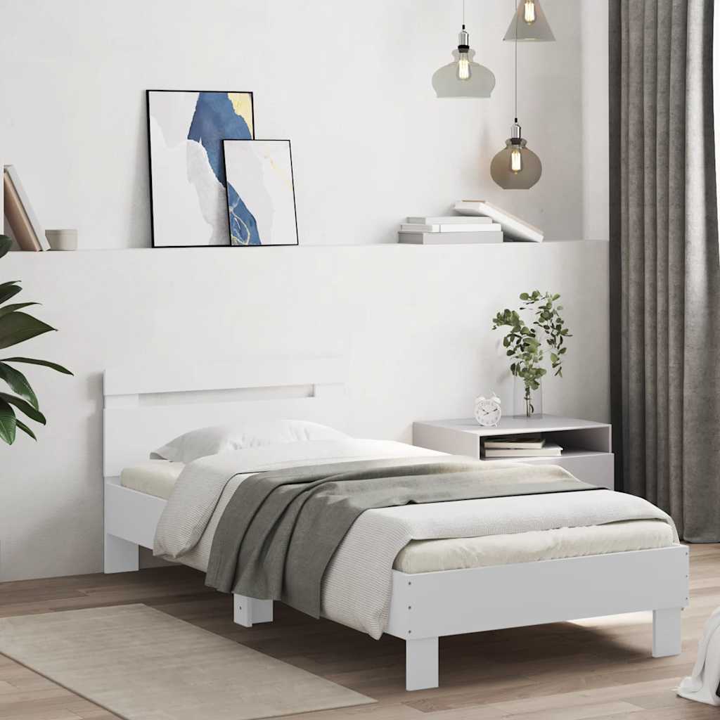 Okvir za krevet s uzglavljem i LED svjetlima bijeli 75x190 cm