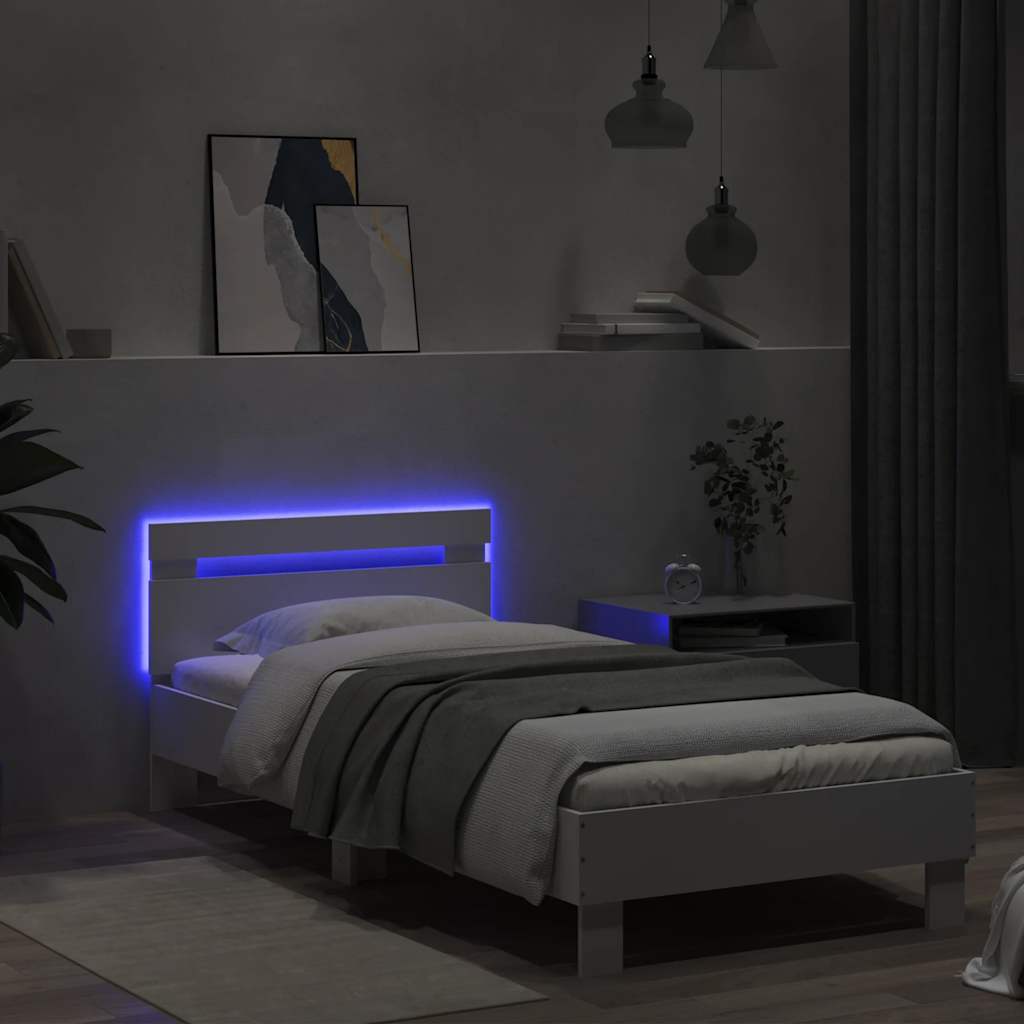 Okvir za krevet s uzglavljem i LED svjetlima bijeli 75x190 cm