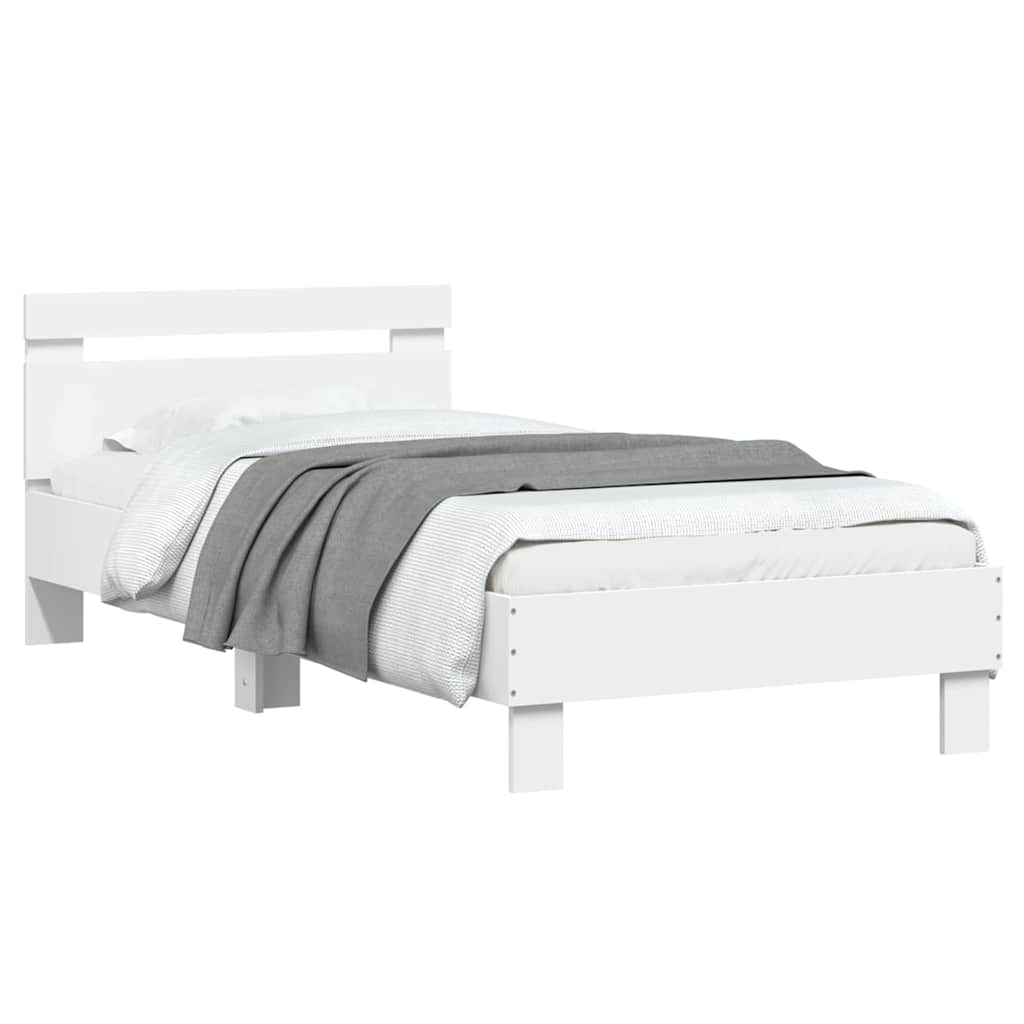 Okvir za krevet s uzglavljem i LED svjetlima bijeli 75x190 cm
