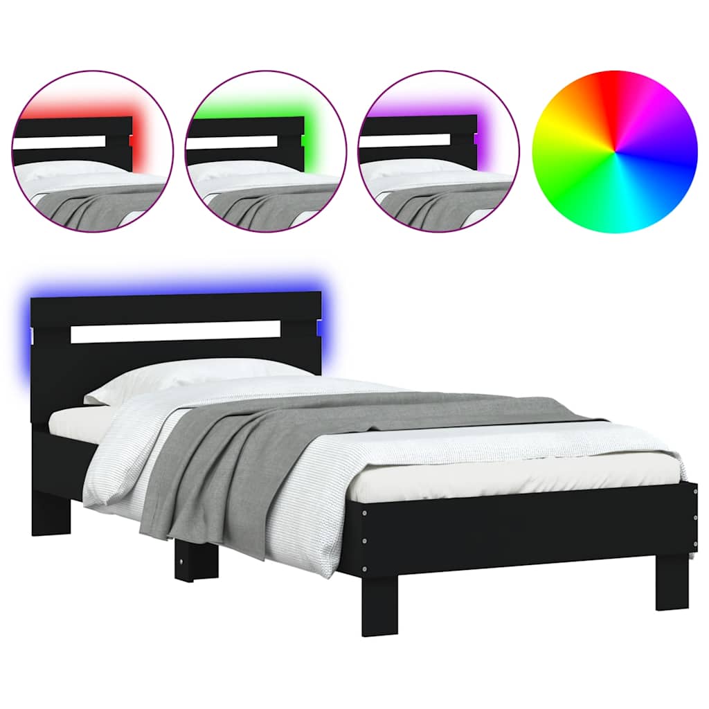 Okvir za krevet s uzglavljem i LED svjetlima crni 75x190 cm
