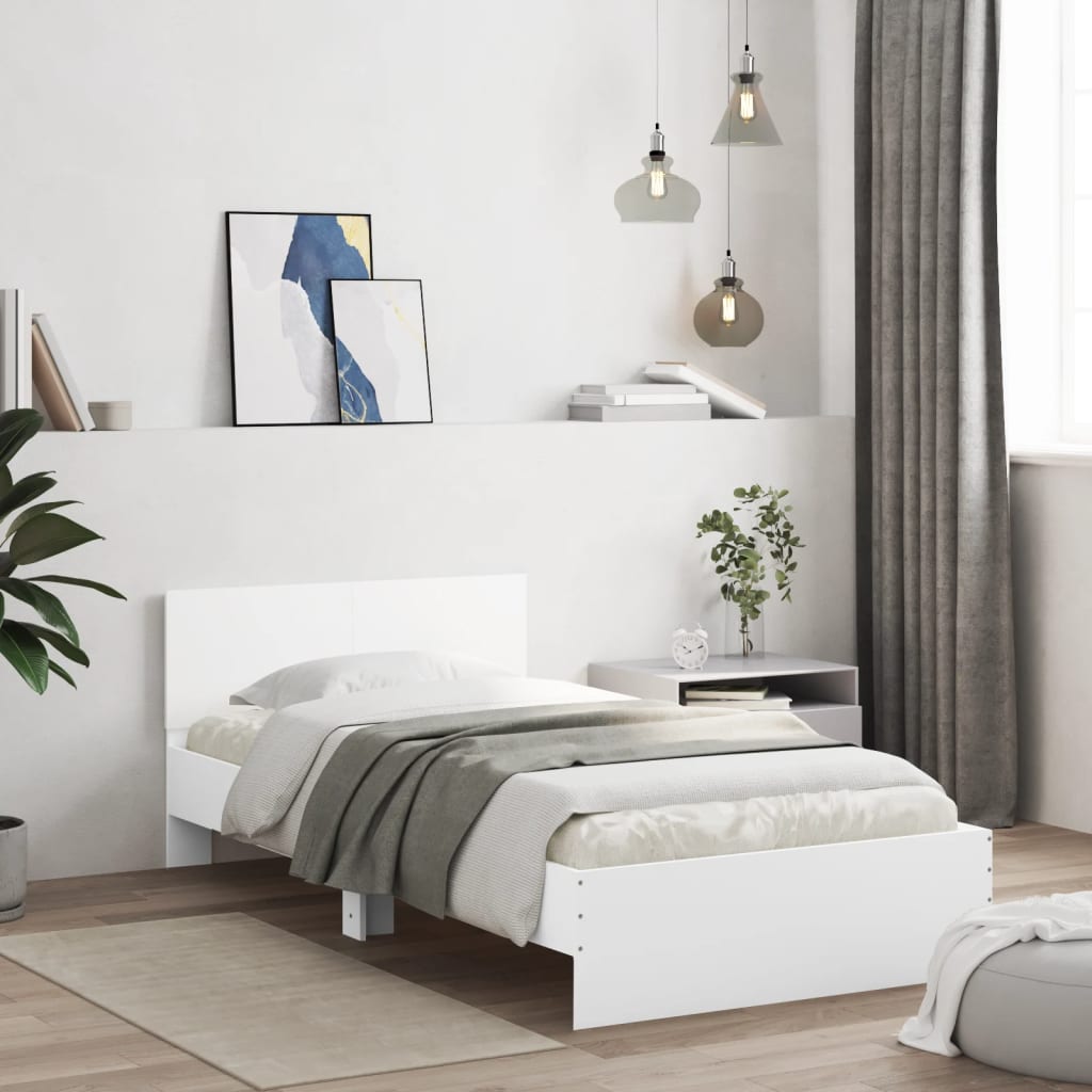 Okvir za krevet s uzglavljem i LED svjetlima bijeli 100x200 cm