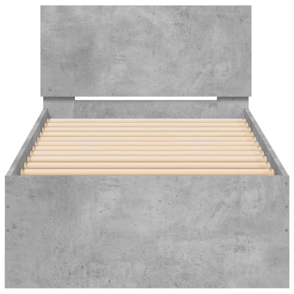 Okvir za krevet s uzglavljem i LED svjetlima siva boja betona