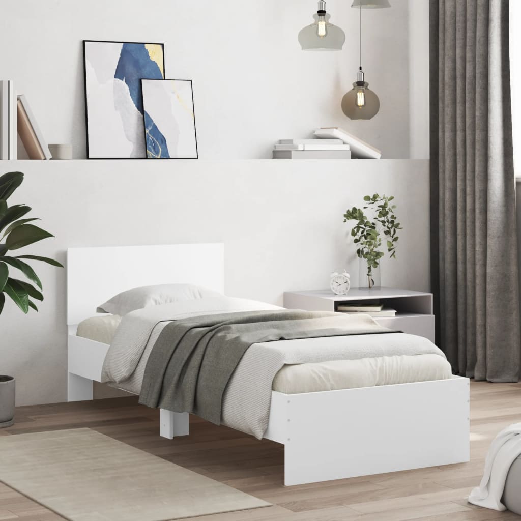 Okvir za krevet s uzglavljem i LED svjetlima bijeli 75x190 cm