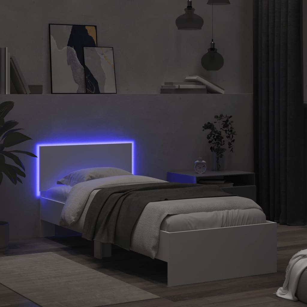 Okvir za krevet s uzglavljem i LED svjetlima bijeli 75x190 cm