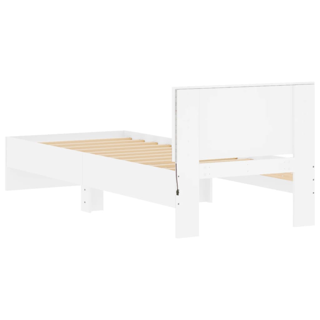 Okvir za krevet s uzglavljem i LED svjetlima bijeli 75x190 cm