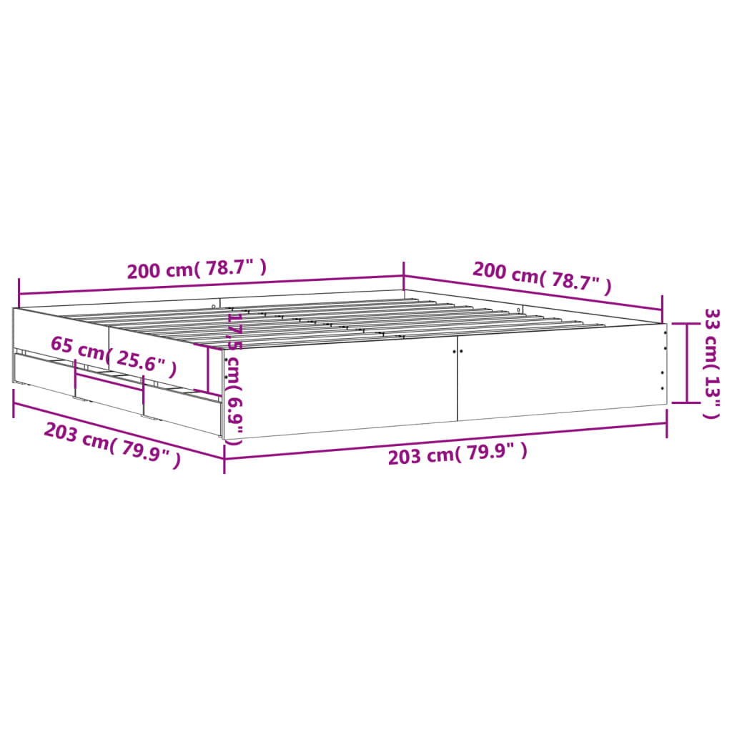Okvir kreveta s ladicama bez madraca bijeli 200x200 cm