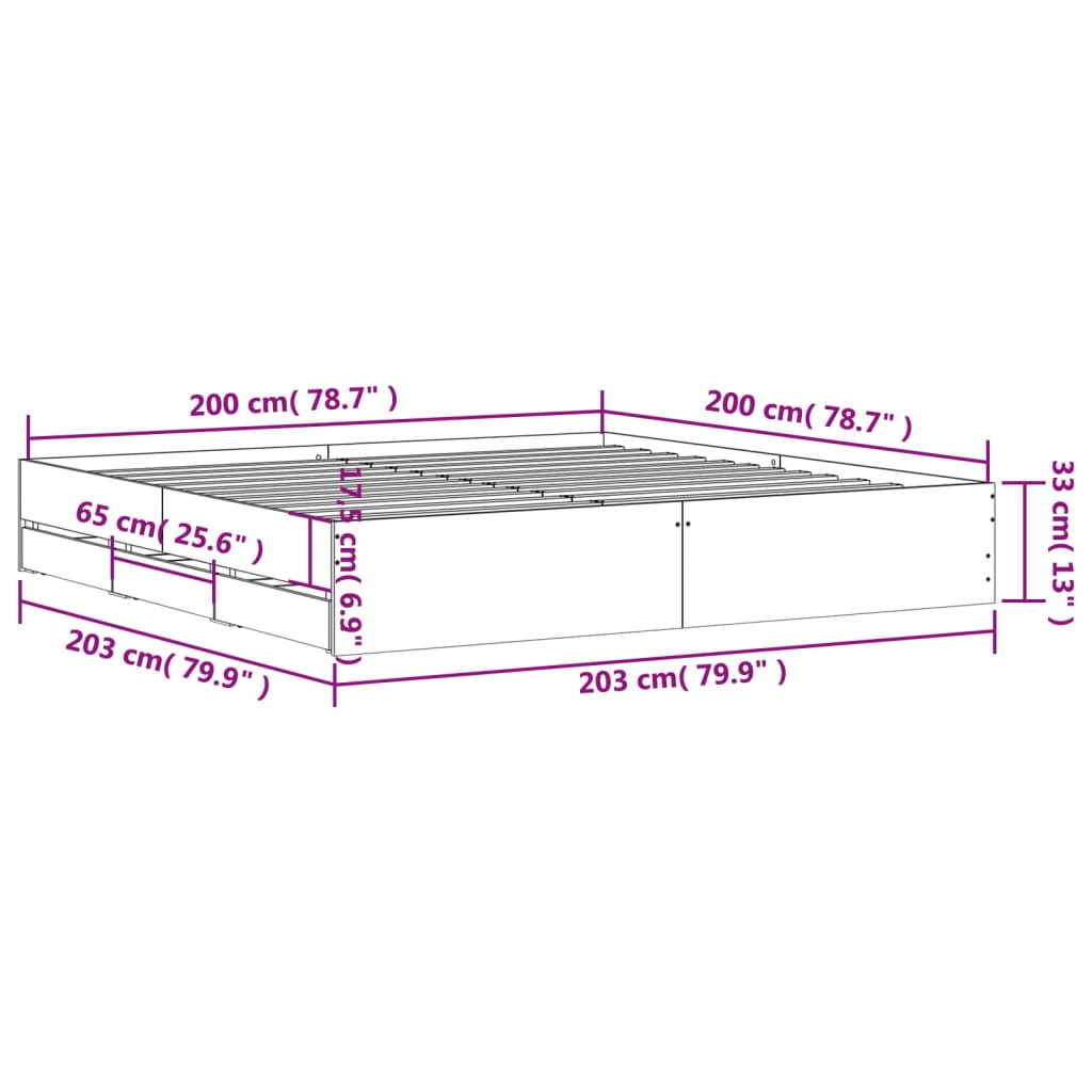 Okvir za krevet s ladicama boja hrasta 200x200 cm drveni