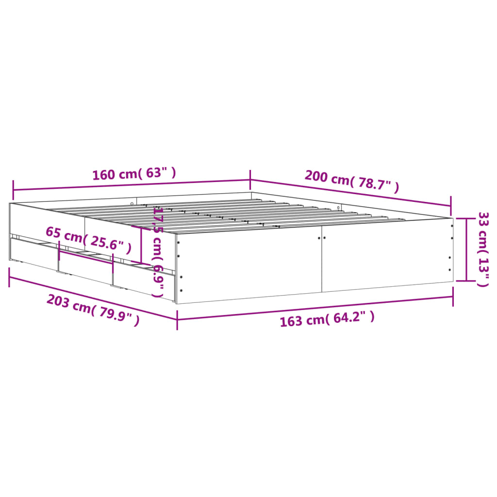 Okvir za krevet s ladicama boja hrasta 160x200 cm drveni