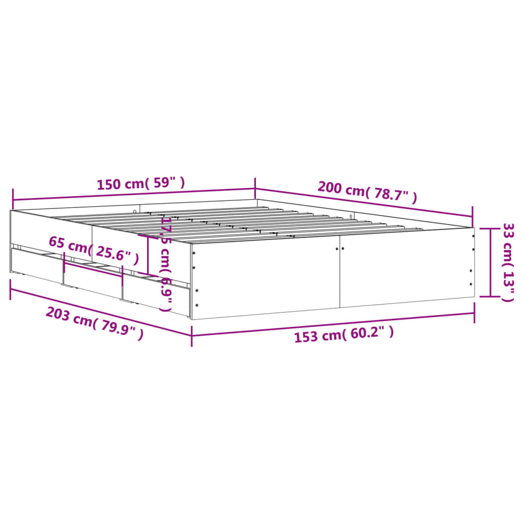 Okvir kreveta s ladicama crni 150 x 200 cm konstruirano drvo