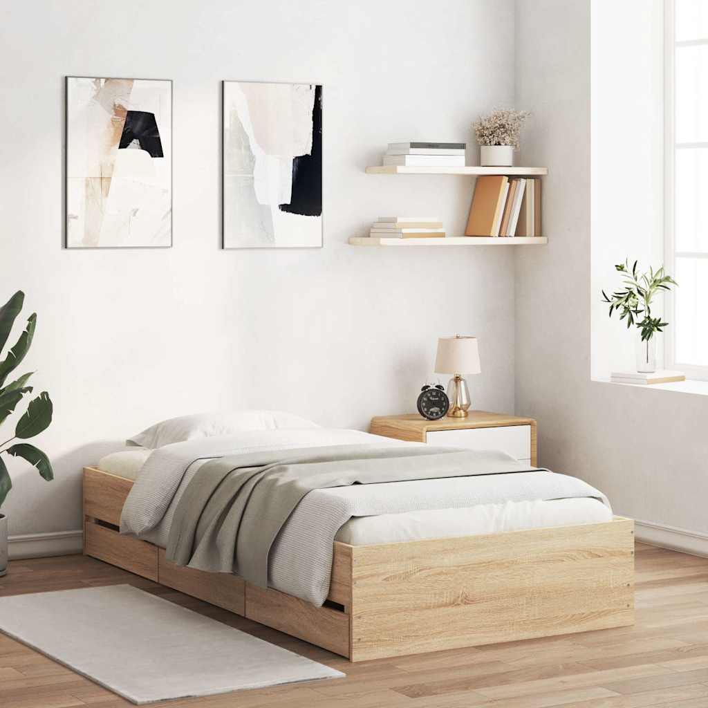 Okvir za krevet s ladicama boja hrasta 90x200 cm