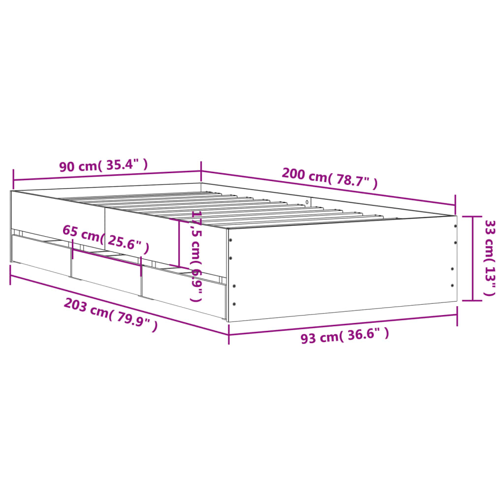 Okvir za krevet s ladicama boja hrasta 90x200 cm