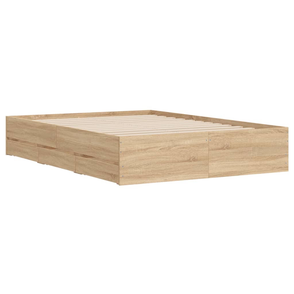 Okvir za krevet s ladicama boja hrasta 135x190 cm drveni