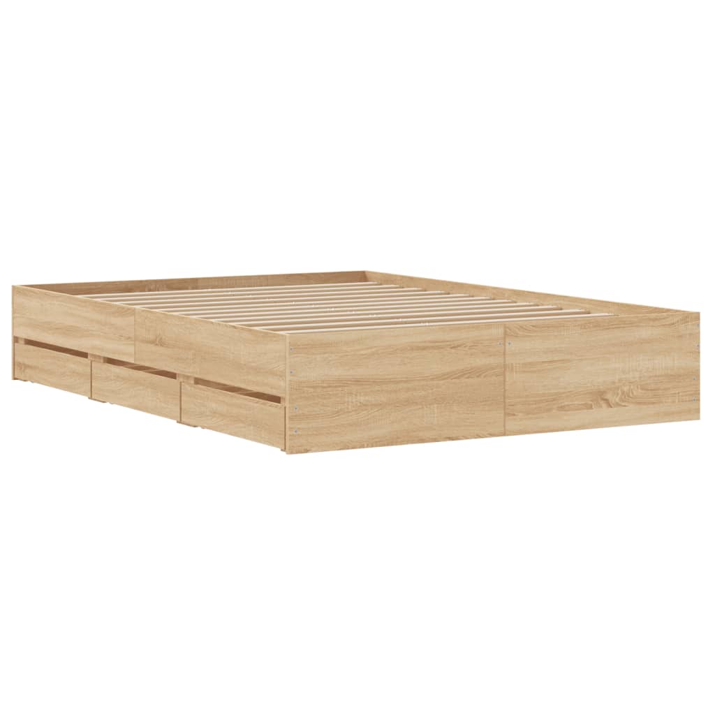 Okvir za krevet s ladicama boja hrasta 135x190 cm drveni