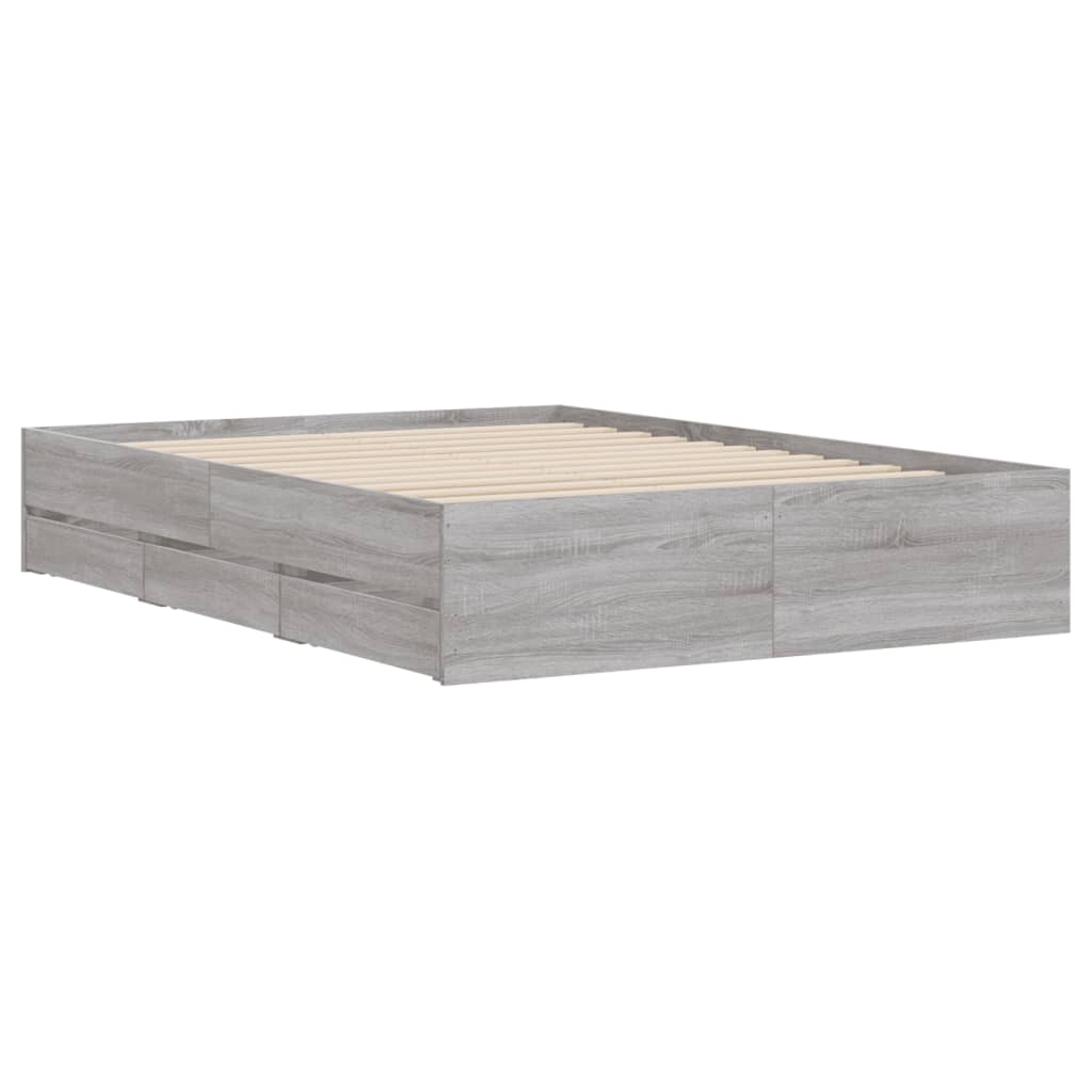 Okvir za krevet s ladicama boja sivog hrasta 135x190 cm