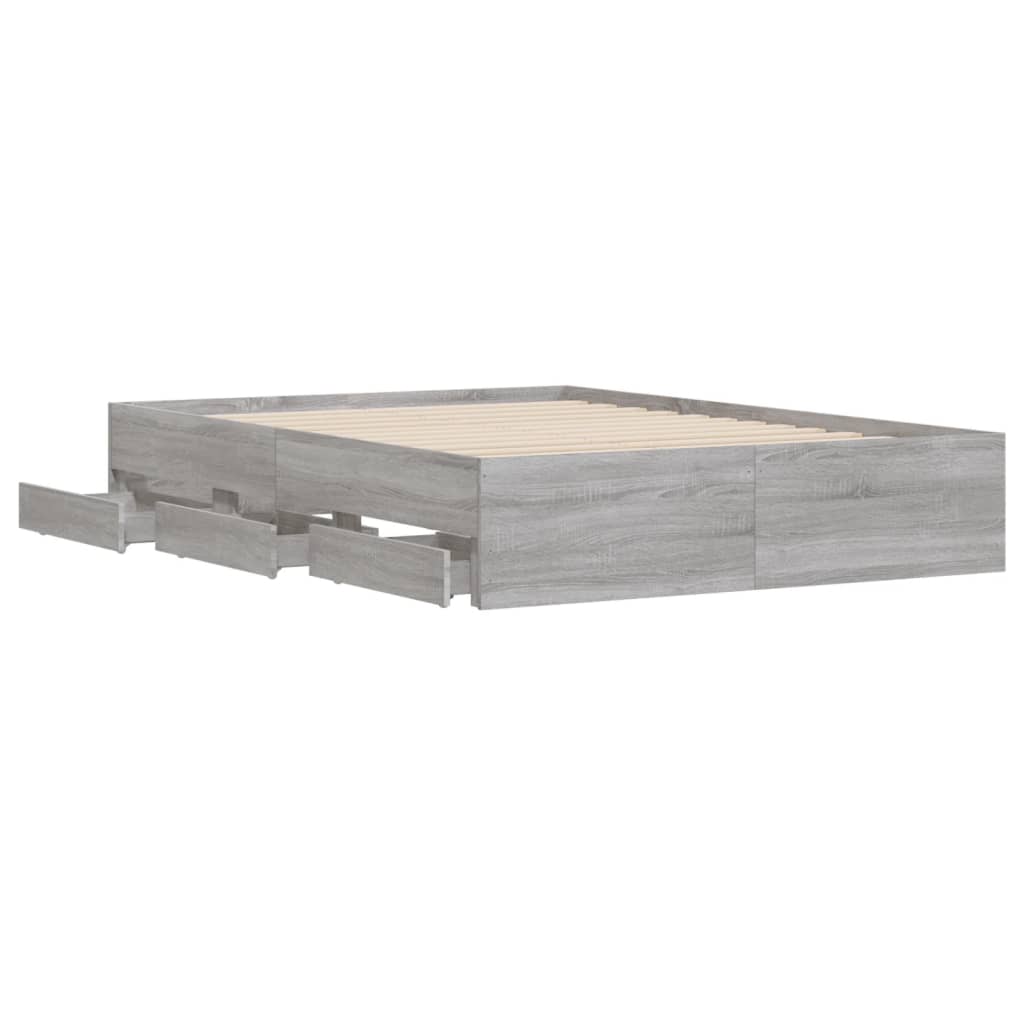 Okvir za krevet s ladicama boja sivog hrasta 135x190 cm