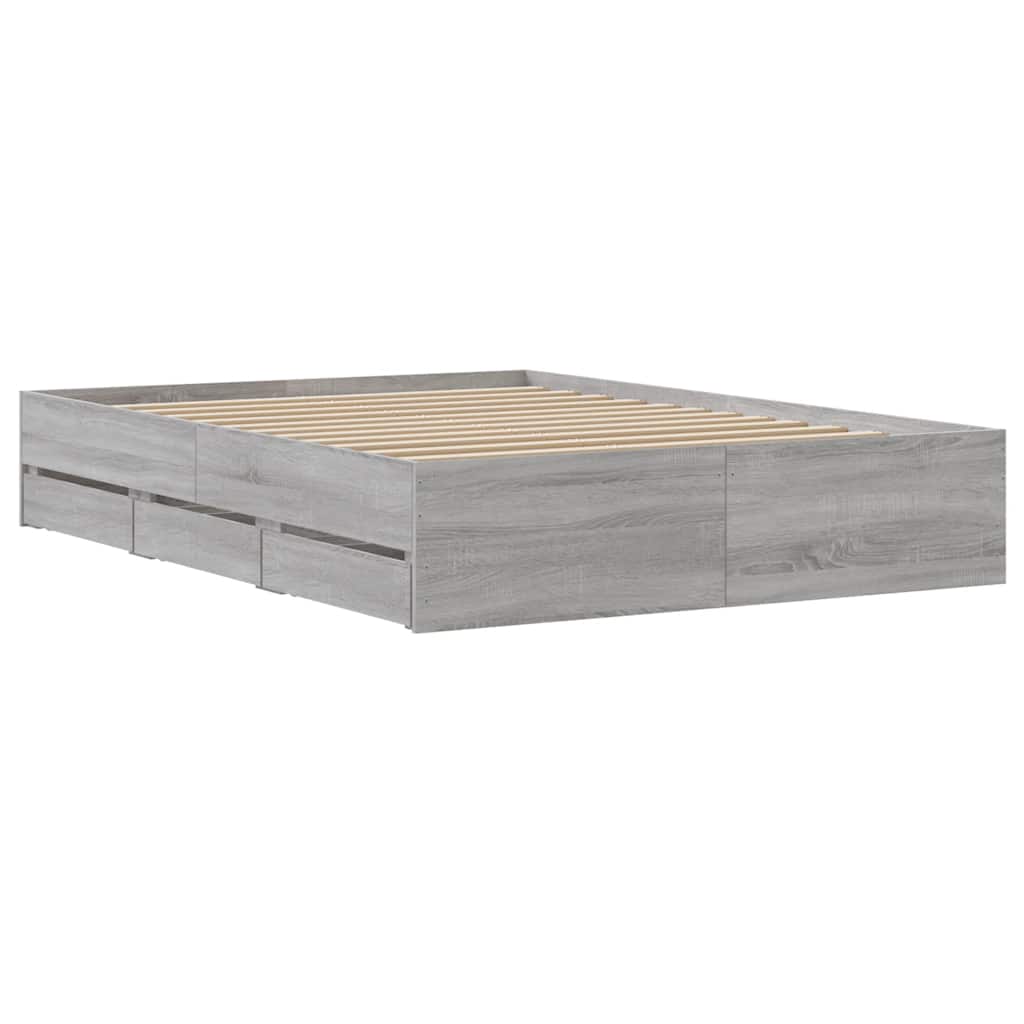 Okvir za krevet s ladicama boja sivog hrasta 135x190 cm