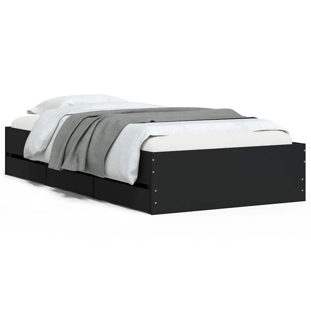 Okvir kreveta s ladicama crni 90 x 190 cm konstruirano drvo
