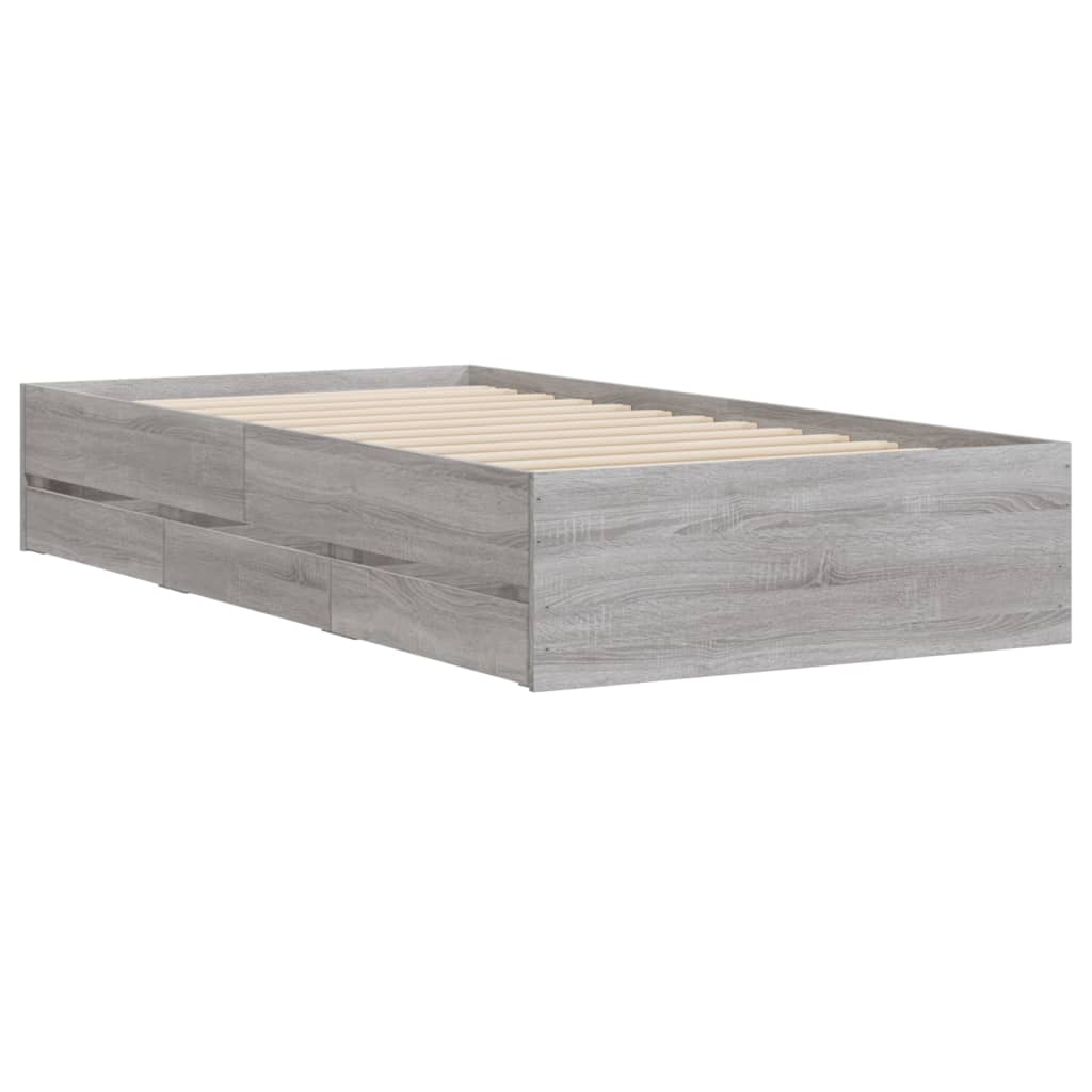 Okvir kreveta s ladicama siva boja hrasta 90 x 190 cm drveni