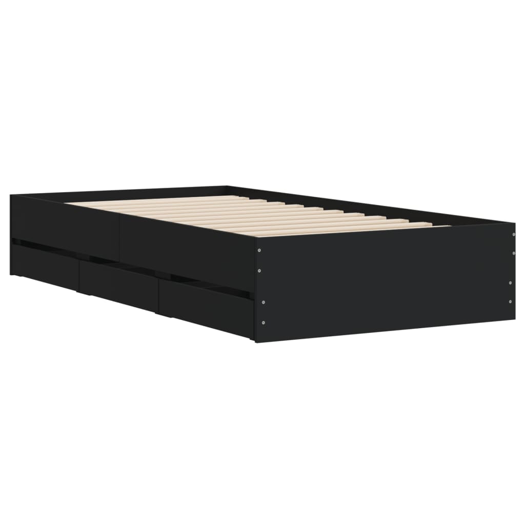 Okvir kreveta s ladicama crni 75 x 190 cm konstruirano drvo