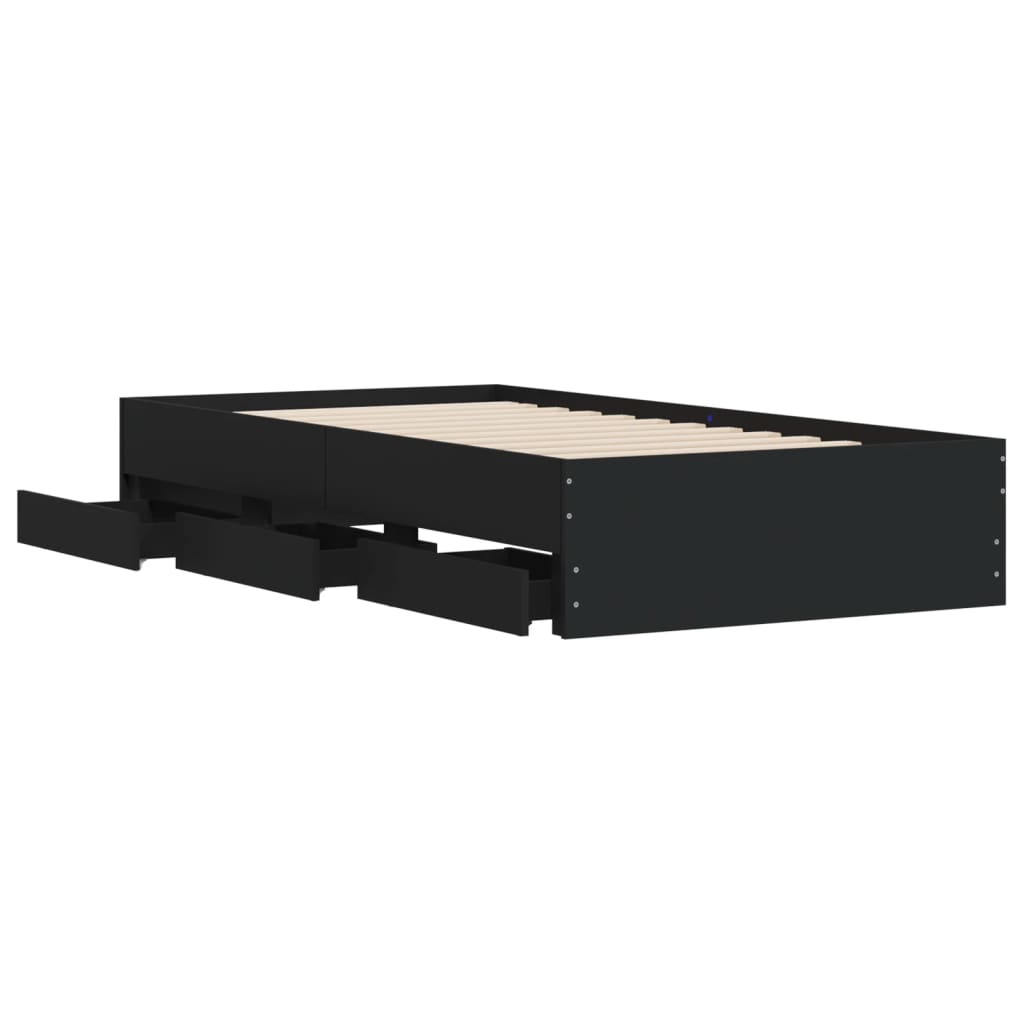 Okvir kreveta s ladicama crni 75 x 190 cm konstruirano drvo