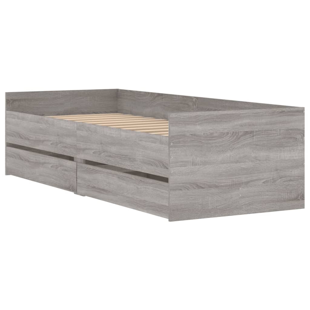 Okvir kreveta s ladicama siva boja hrasta 100 x 200 cm