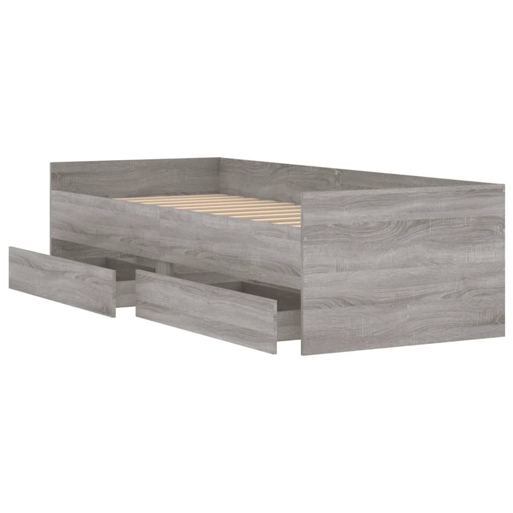 Okvir kreveta s ladicama siva boja hrasta 100 x 200 cm