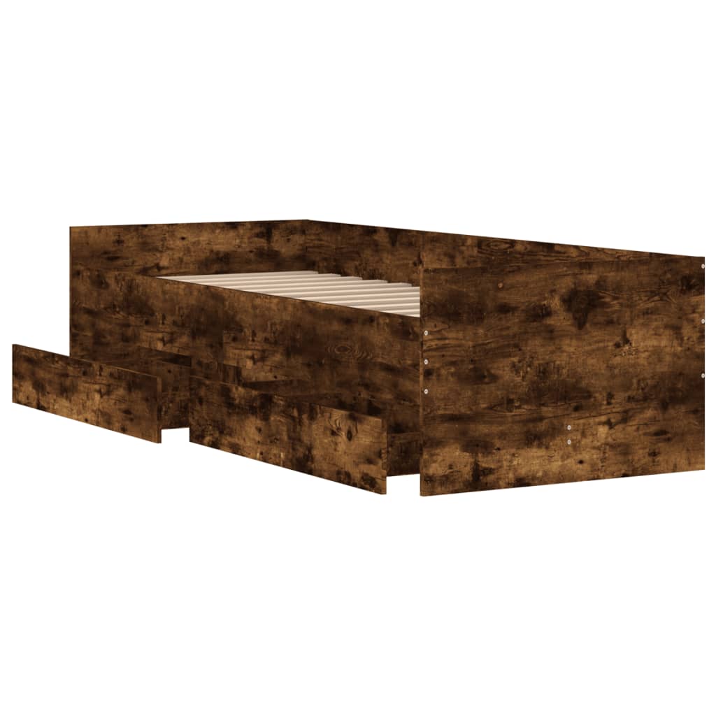 Okvir kreveta s ladicama boja dimljenog hrasta 90x200 cm