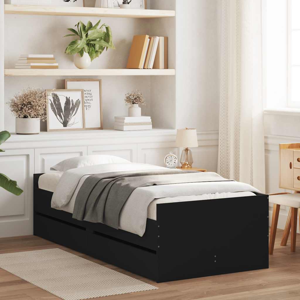 Okvir kreveta s ladicama crni 90 x 190 cm