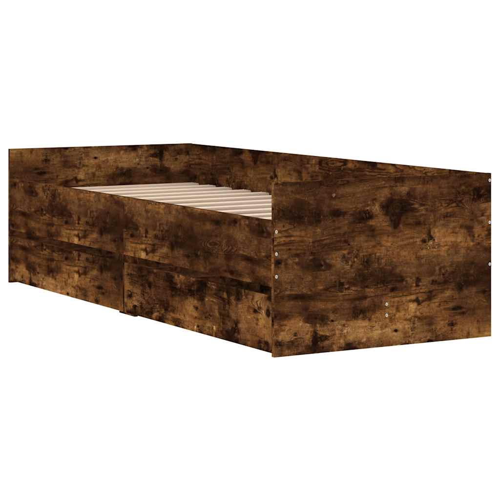Okvir kreveta s ladicama boja dimljenog hrasta 90 x 190 cm