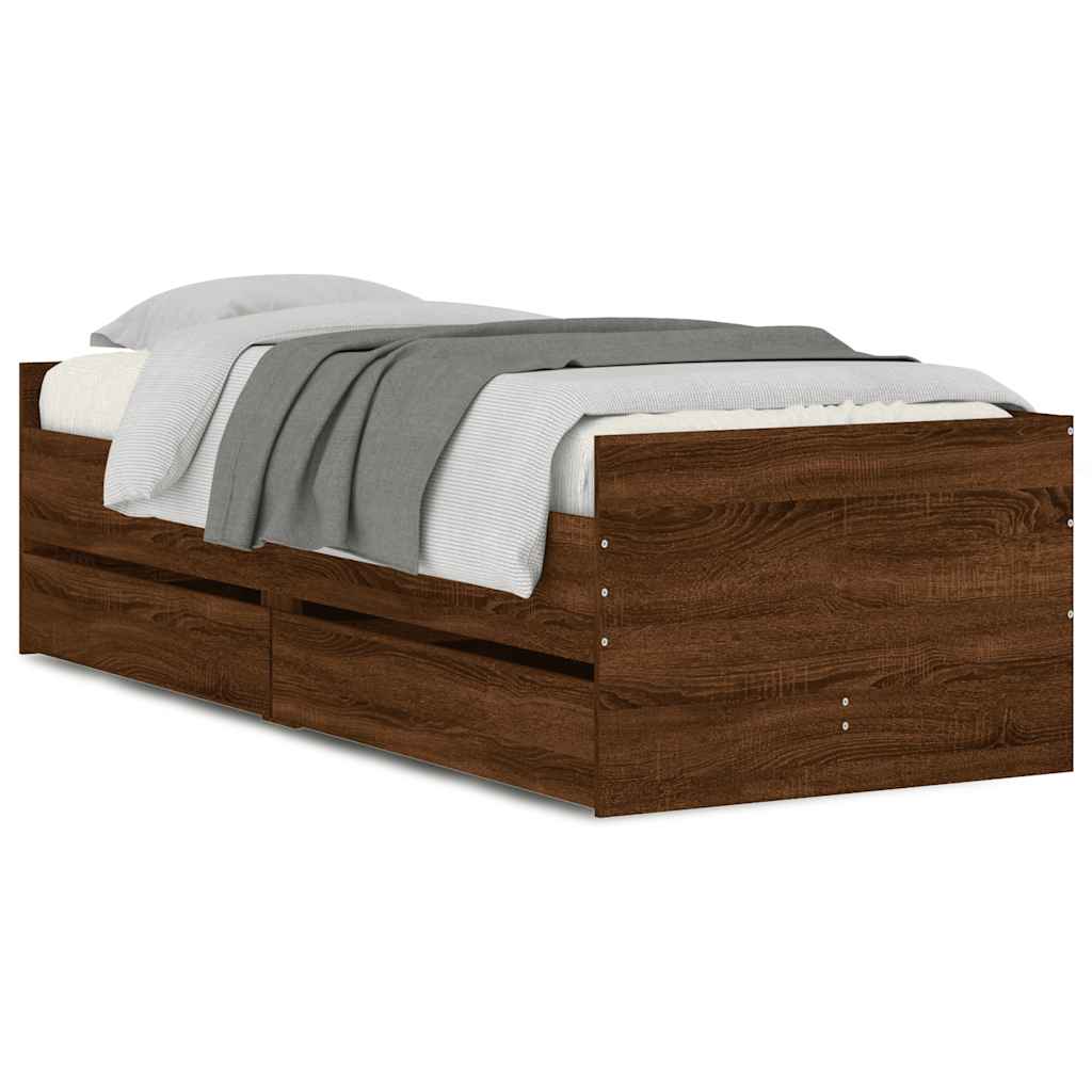 Okvir kreveta s ladicama boja smeđeg hrasta 90 x 190 cm