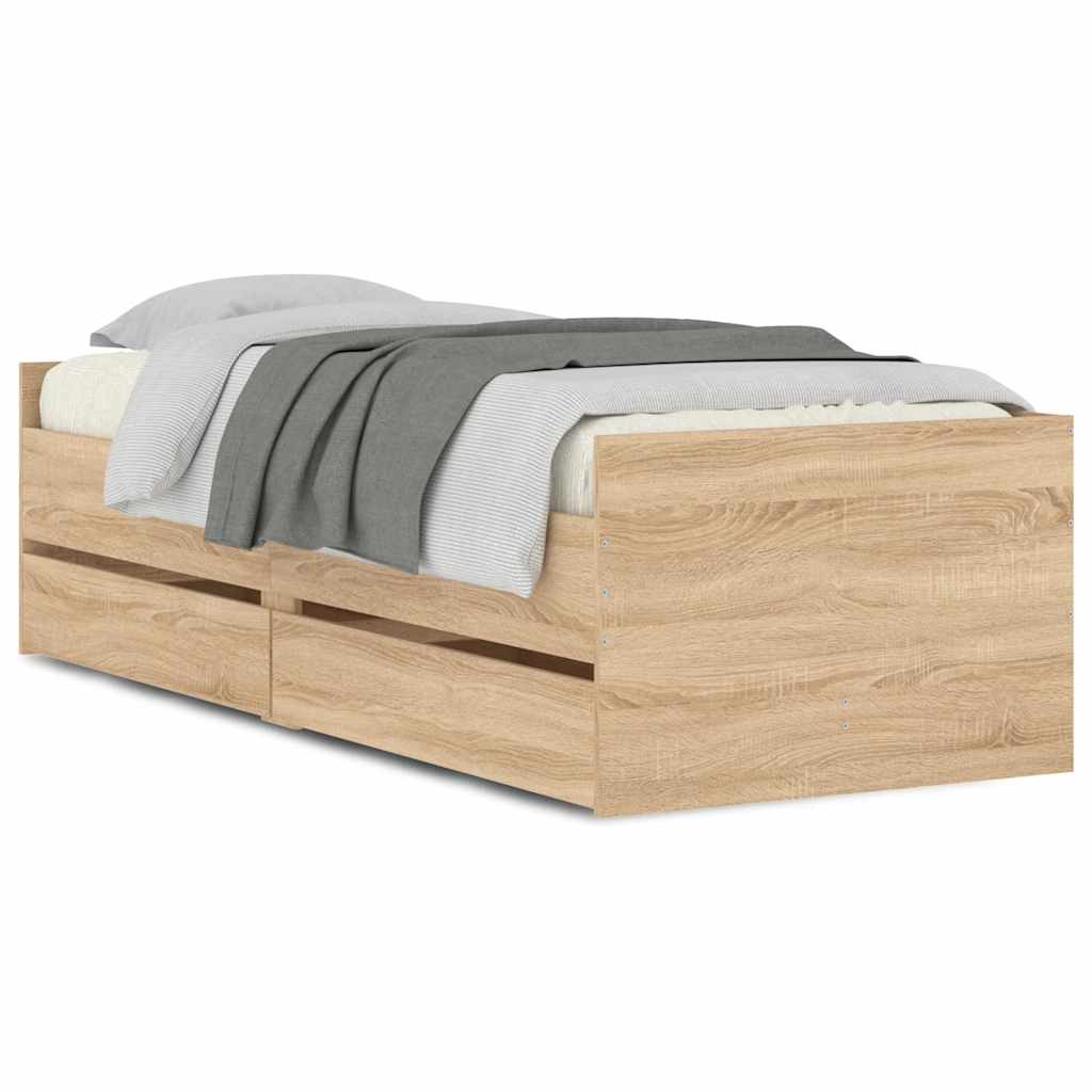Okvir kreveta s ladicama boja hrasta 75 x 190 cm za jednu osobu