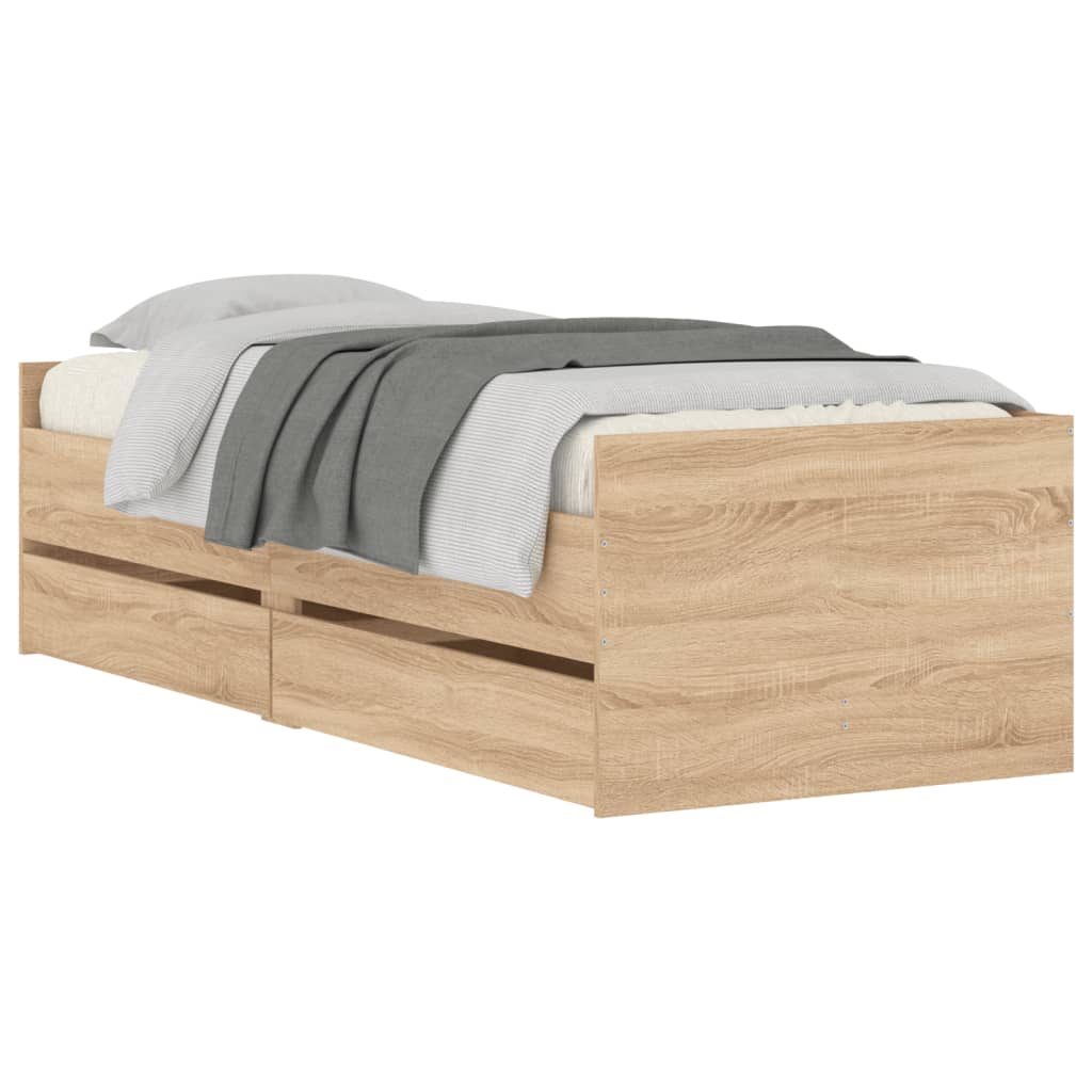 Okvir kreveta s ladicama boja hrasta 75 x 190 cm za jednu osobu