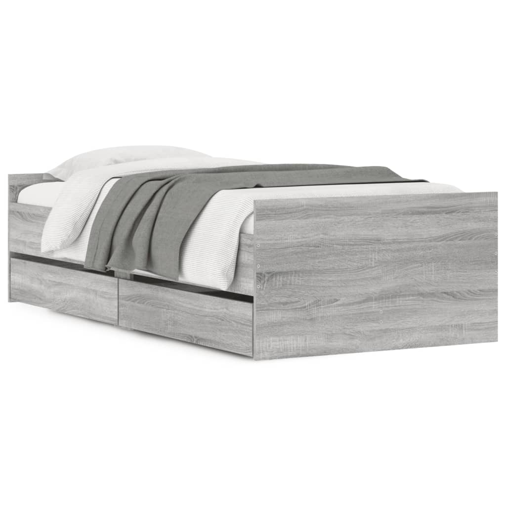 Okvir kreveta s ladicama siva boja hrasta 90x200 cm