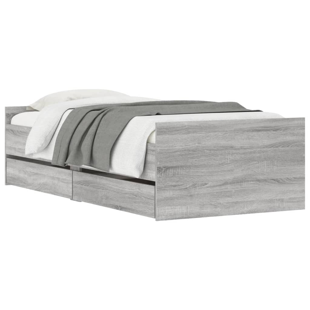 Okvir kreveta s ladicama siva boja hrasta 90x200 cm